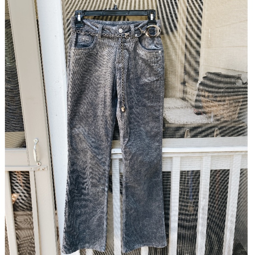Shimmer Corduroy Pants with Metal Chain Belt